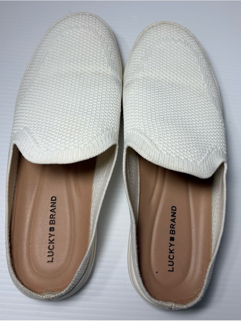Lucky Brand Women’s Cream Slip-On Knit Loafers